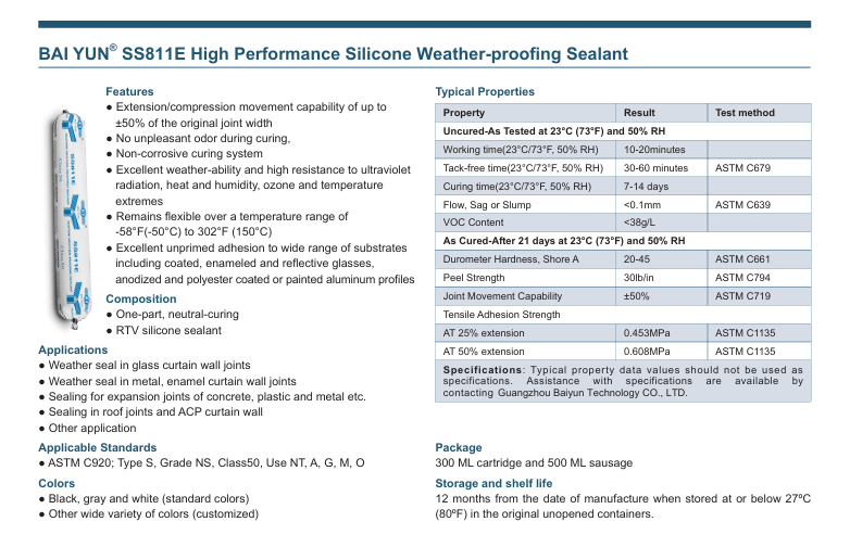 Silicon Weather-proofing Sealant Baiyun SS811E (Black) 500ml per sausage