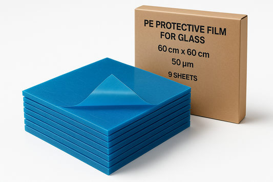 Glass Protection Film, PE film, 50um, blue, 60cm*60cm, adhesive, 9pcs case